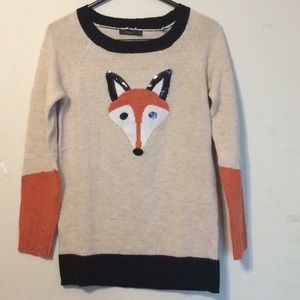 Fox Knitted Sweater Tan and Orange